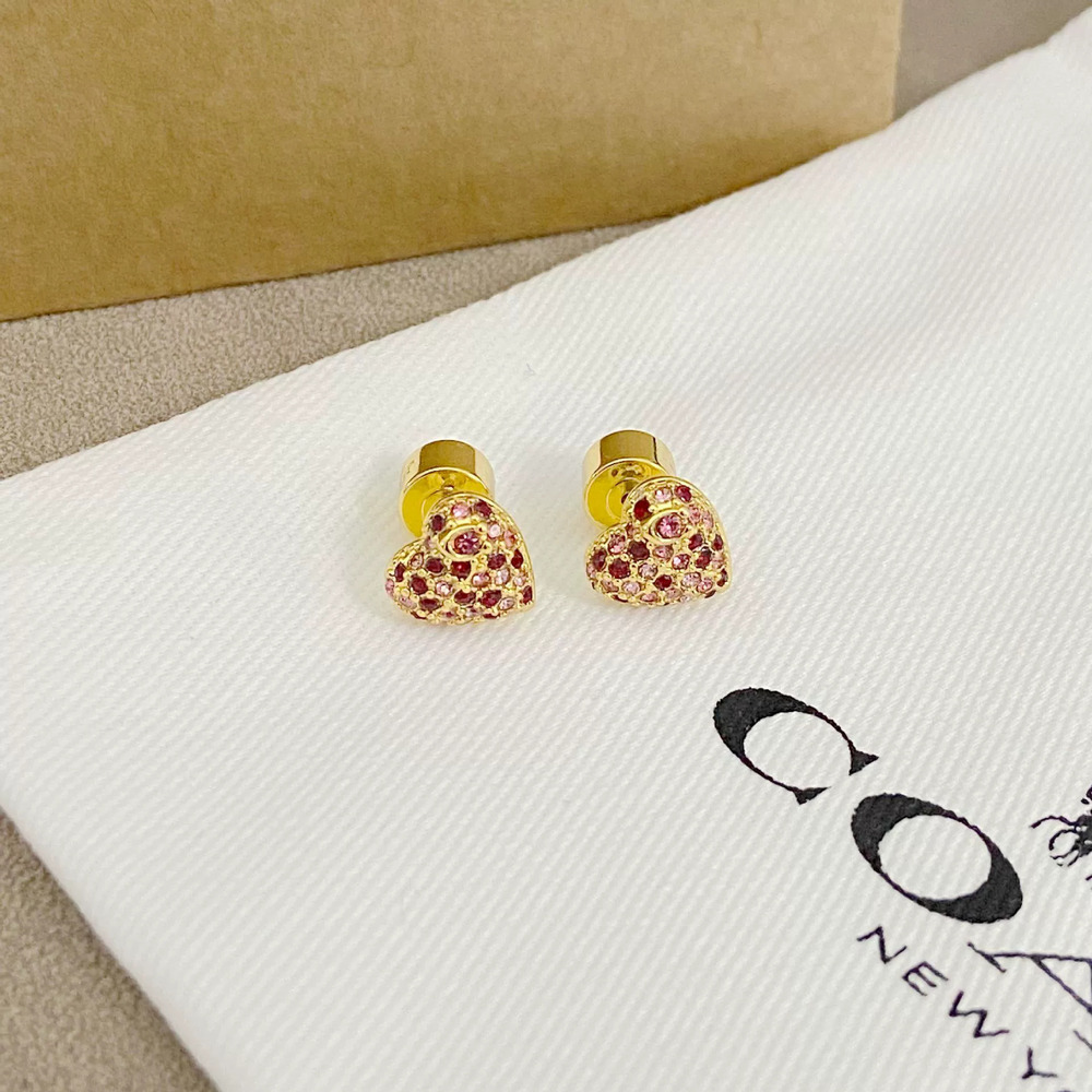 Coach Koujia Heart Stud Earrings Full Diamond Pave